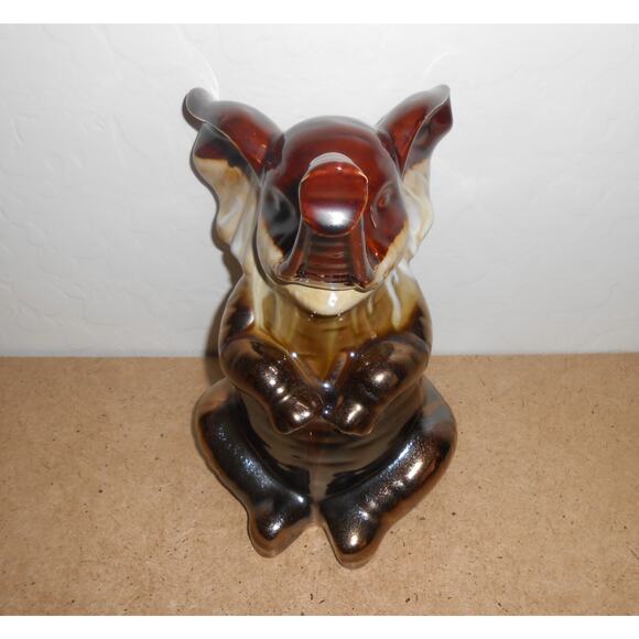 Elephant Ceramic Brown Elephant Sitting With Trunk Up - Picture 1 of 12